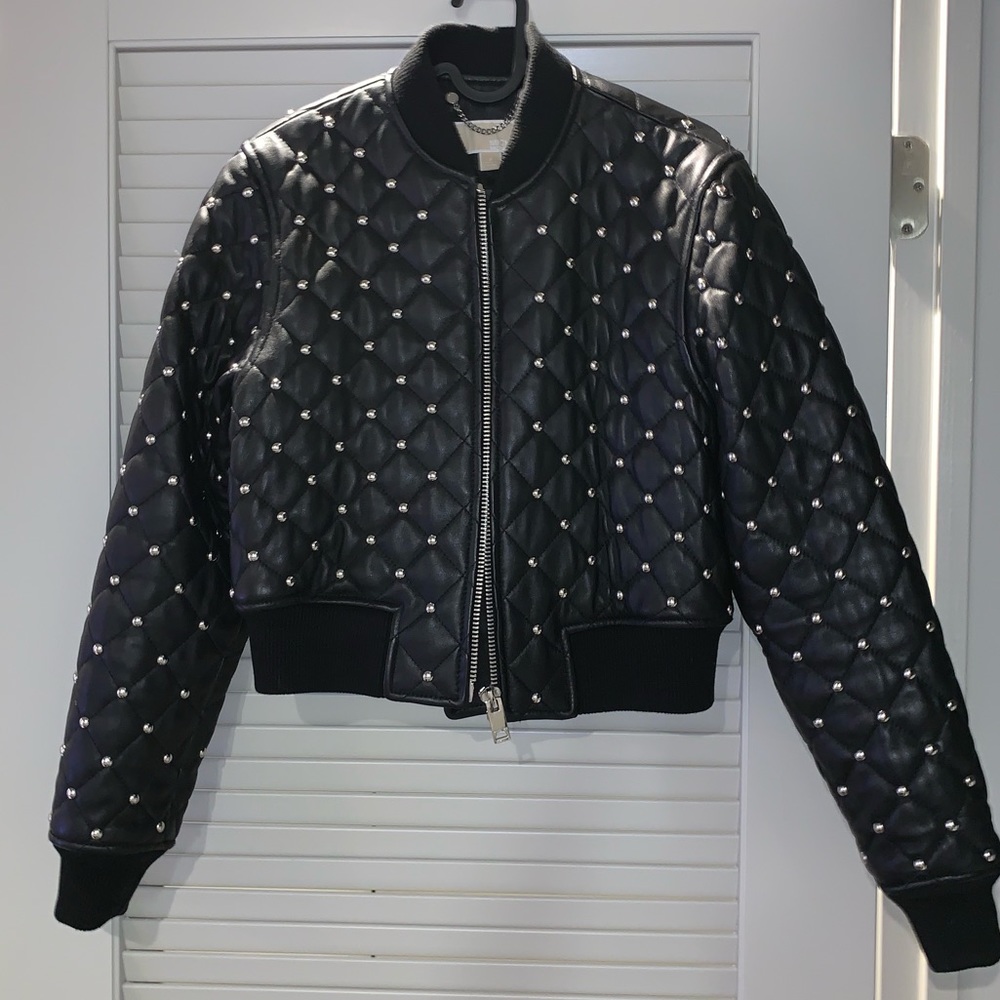 Quilted Studded Leather Bomber - Picture 2 of 8